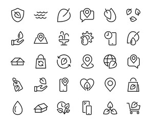 ECOLOGY Vector Line Icons Set, contains icons such as photosynthesis, environmental protection, eco-friendly packaging, growth time, editable stroke, Keep Ecology