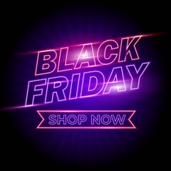 Black Friday neon purple sign purple color. Web banner, logo, emblem and label. Neon sign, bright signboard, light banner.