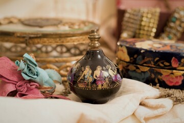 The Antique Perfume And Jewel Boxes In Detail 
In The Vintage Mood And Style