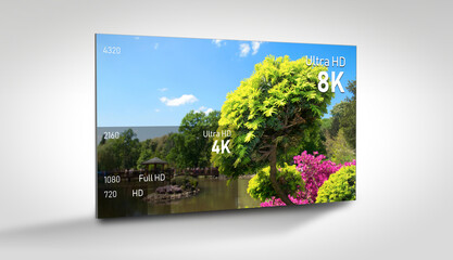 8K display with comparison of resolutions concept