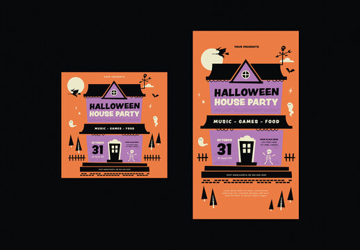 Halloween House Party Social Media Post Layout 