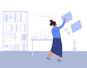 People with vr glasses. Vector virtual reality set