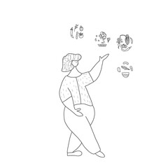 Veg diet. Cute girl with emblem with healthy food.