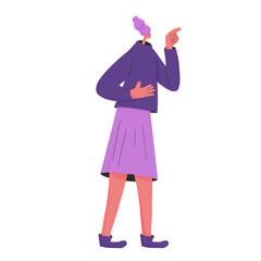 Woman pointing with her finger. Quarrel vector design.