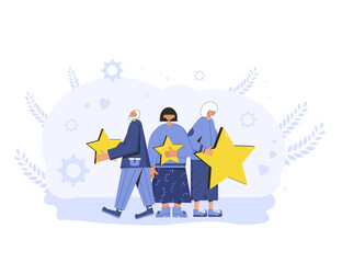 Feedback concept. People with stars in their hands