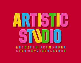 Vector creative logo Artistic Studio. Modern bright Font. Colorful Alphabet Letters and Numbers set