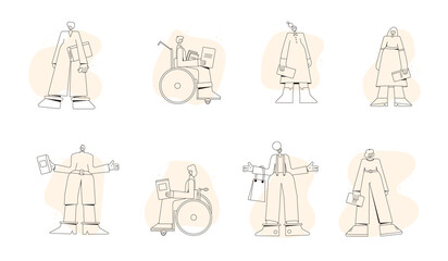 Women with books. Set of female characters. Book lovers collection. Vector illustration.