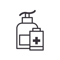 Hands sanitizer bottles line style icon vector design