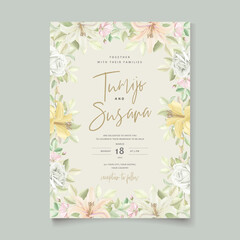 Fototapeta na wymiar Beautiful floral lily flowers invitation card