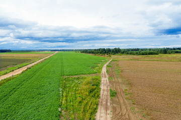 Country roads through farm fields in the countryside