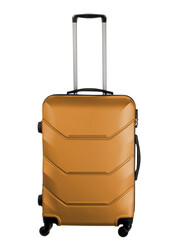 yellow plastic suitcase on wheels
