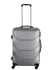 grey plastic suitcase on wheels