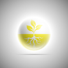 organic luminous sphere, Young plant shoots with roots button icon for ecological topics. Natural logo. Organic badge