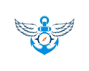 Obraz premium Anchor with compass and wings