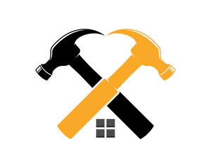 Hammer crossed with window house in the middle