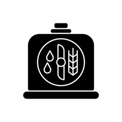 Brewers yeast black glyph icon. Brewery production. Distillery manufacture for beer production. Filtering ale. Brewing ale process step. Silhouette symbol on white space. Vector isolated illustration