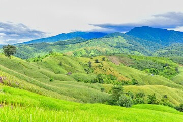 Fototapeta na wymiar Landscape of Lush Green Mountains in Nan, Northern Thailand
