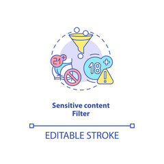 Sensitive content filter concept icon. Parental control element idea thin line illustration. Potentially offensive material hiding. Vector isolated outline RGB color drawing. Editable stroke