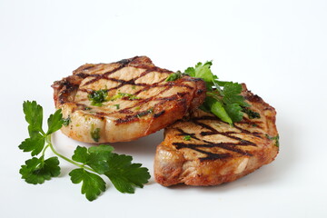  Grill restaurant meat menu-grilled pork chops. Isolate.