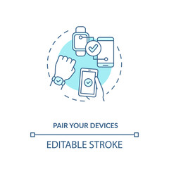 Pair devices concept icon. Setup instruction idea thin line illustration. Successful connection process. Discoverable mode. Vector isolated outline RGB color drawing. Editable stroke