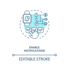 Fototapeta premium Enable notifications concept icon. Setup instruction idea thin line illustration. Popup message. System setting. Control notifications. Vector isolated outline RGB color drawing. Editable stroke