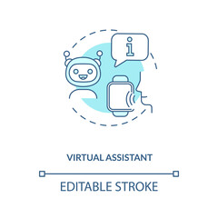 Virtual assistant concept icon. Gadget function idea thin line illustration. Artificial intelligence. Responding via synthesized voices. Vector isolated outline RGB color drawing. Editable stroke