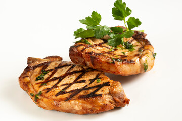  Grill restaurant meat menu-grilled pork chops. Isolate.