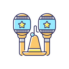 Latin music RGB color icon. National mexican instruments. Sombrero event. Maracases with stars. Fast rhythm song. Folk culture. Isolated vector illustration