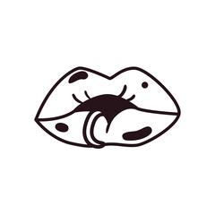 pop art female mouth with piercing line style icon vector design