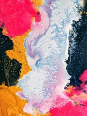 Magenta, Pink, Light Blue, Indigo, and Metallic Gold Fluid Acrylic Abstract Painting Art