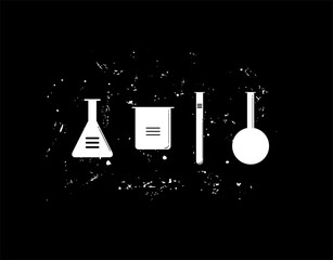 Set Laboratory Flat Icon on black background in vector illustration
