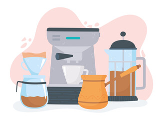 coffee brewing methods, espresso machine french press turkish and drip set