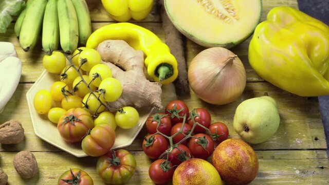 Close-up of assorted vegetables and fruit