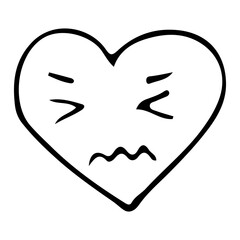 Angry emoticon heart shape doodle illustration in vector. Hand drawn angry emoticon icon heart shape in vector