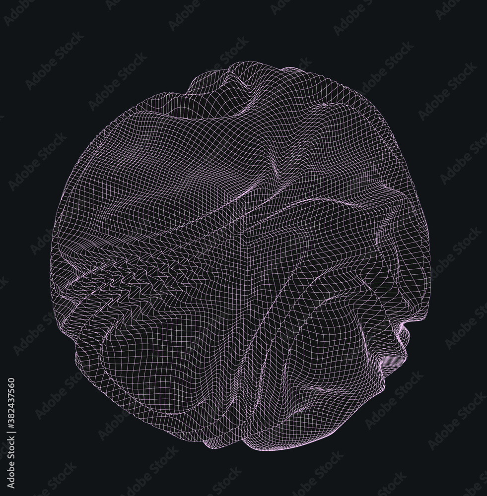 Aufkleber glitched and distorted sphere on dark background.