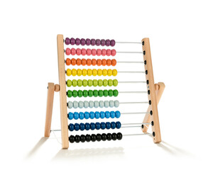 Traditional abacus with colorful wooden beads isolated on white background    - obrazy, fototapety, plakaty