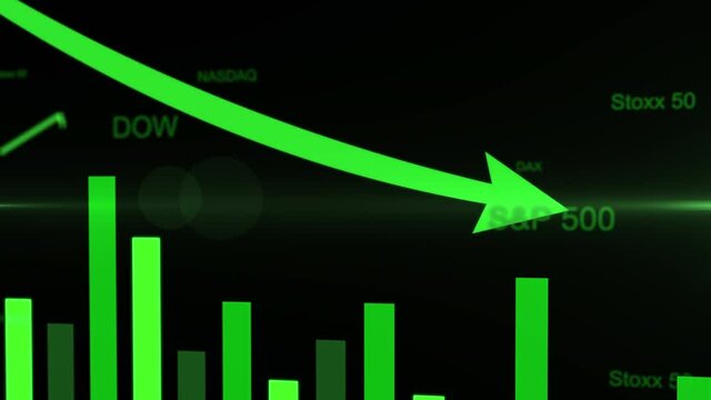 Stock exchange market with falling charts.Futuristic arrow decreasing bar graphs