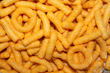 top view of cheese flavored  corn snacks