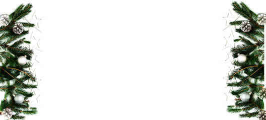 Christmas decor. Fir branches on white isolated background