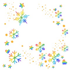 Print Hand-drawing silhouette background collection. Vector snowflake with rainbow decoration. Element for design.