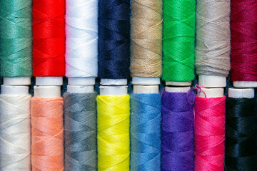 top view of spools with threads of different colors