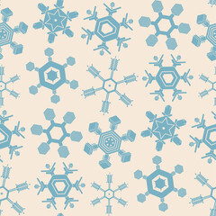 Seamless vector snowflakes pattern. Christmas background for wrapping, cover, packaging, gifts etc. New year holiday winter pattern. 