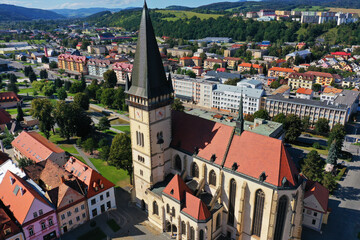 Aerial view of the church in Bardejov, Slovakia