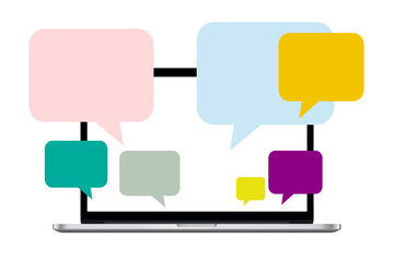 Chatting Window Social Media Bubbles on Laptop, People Remote Working