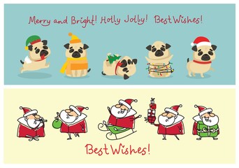 Vector illustration of christmas cats, pigs, rats and dogs with Christmas and new year greetings.