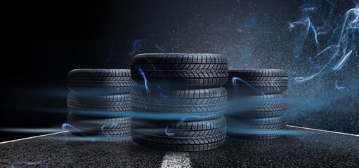 Car tires standing on a road © Angelov