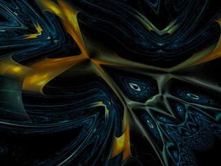 Creative background with powerful and bright abstract sun, waves and sinuous shapes, decorative image for advertising or designs