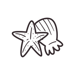 Seastar and shell line style icon vector design