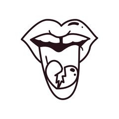 pop art female mouth with broken heart line style icon vector design