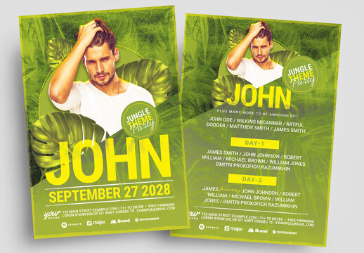 Nightclub Party Flyer Layout with Tropical Jungle Theme